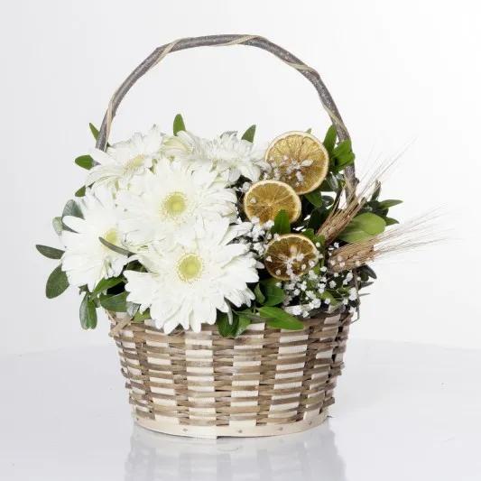 Beyaz Gerberalar Çiçek Sepeti
