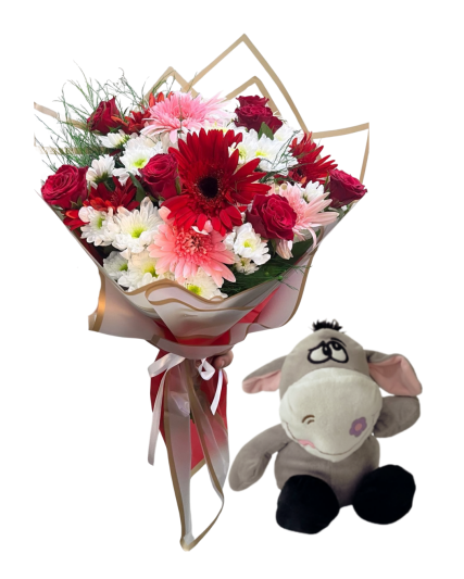 Çiçek Buketi ve Peluş Eşek Çiçek Buketi ve Peluş Eşek