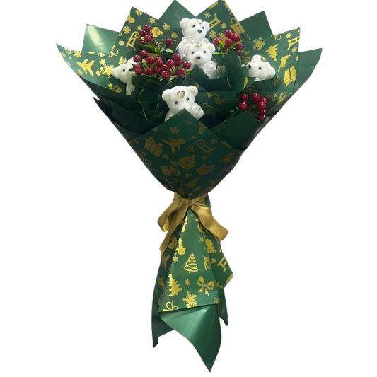 Yeşil Ayıcıklı Yılbaşı Buketi Yeşil Ayıcıklı Yılbaşı Buketi