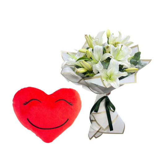 Lilyum Buketi ve Peluş Yastık