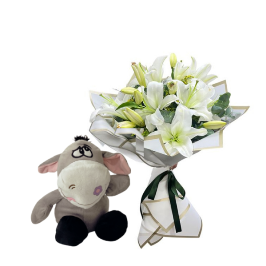 Lilyum Buketi Ve Peluş Eşek