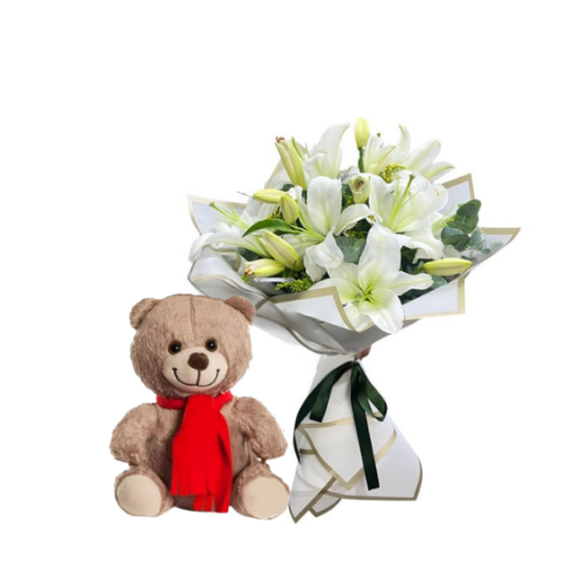 Lilyum Buketi Ve Peluş Ayıcık