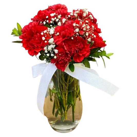 Cam Vazoda Kırmızı Karanfil