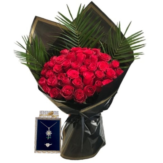 Papatya Kolyeye Kırmızı Gül 