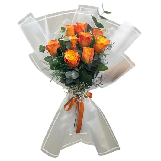 Turuncu Güllerin Beyaz Buketi