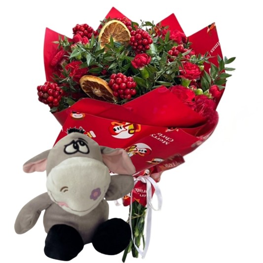 Kış Çiçeklerinin Peluş Eşeği