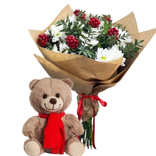 Çiçek Kombini Ayıcık Buketi