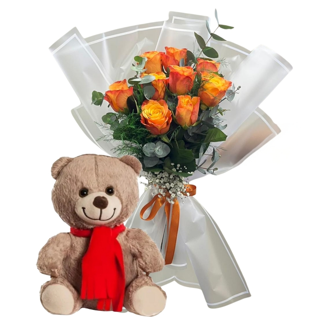 Peluş Ayıcığın Turuncu Gülü