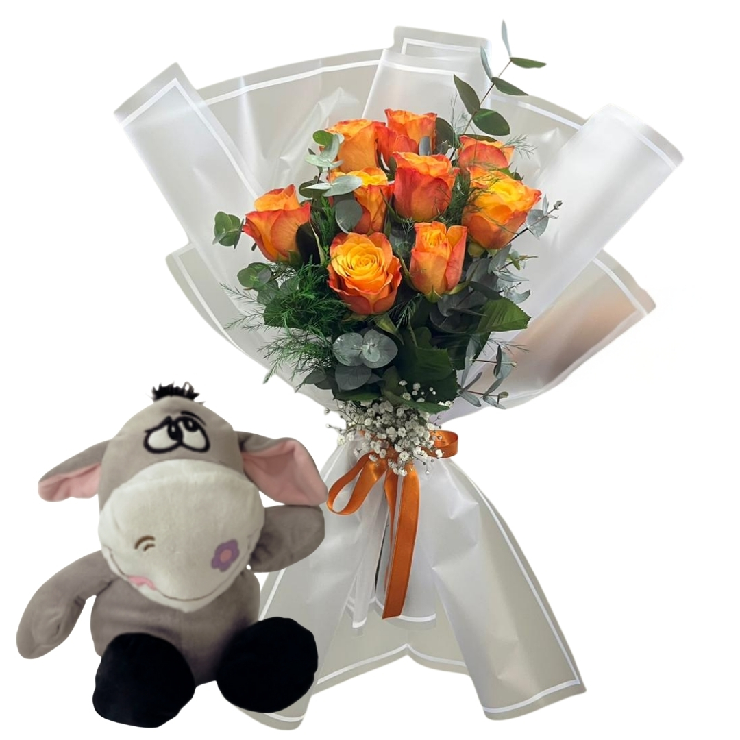 Peluş Eşekli Gül Buketi 