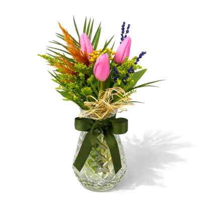 Pembe Lale Lavanta Zarafeti Vazo Aranjmanı