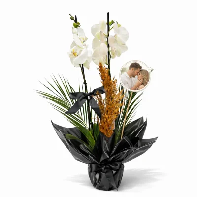 Kişiye Özel Fotoğraflı Beyaz Orkide Zarafeti