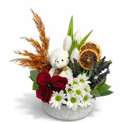 Ayıcıklı Gül & Papatya Mutluluk Bahçesi