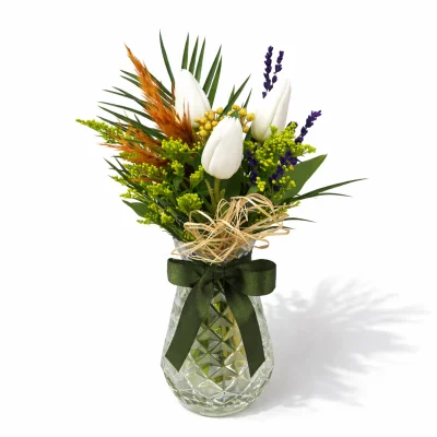 Kristal Vazoda Beyaz Lale Zarafeti