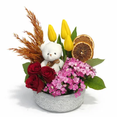 Ayıcıklı Romantik Bahar Aranjmanı