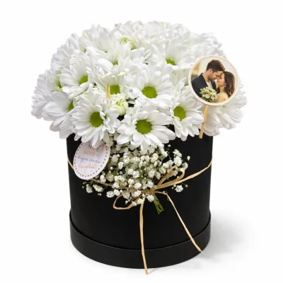 Fotoğraflı Beyaz Papatya Kutusu