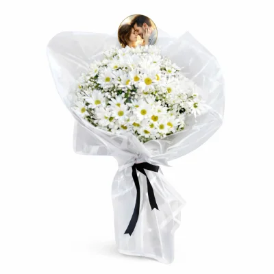 Aşk Pankartlı Beyaz Papatya Buketi